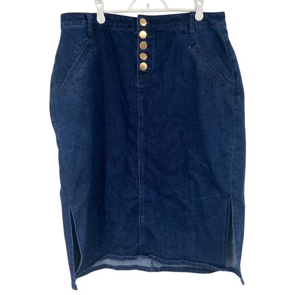 ELOQUII Elements High Rise Button Fly Denim‎ Skirt 14 - Picture 2 of 7